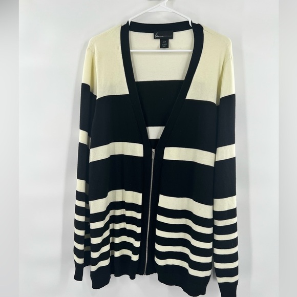 Lane Bryant black white striped sweater cardigan size 26/28 - Picture 1 of 9